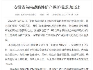 成交价超86亿元 安徽省首宗战略性矿产探矿权成功出让