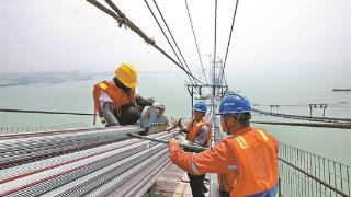 百米高空中架设大桥“筋脉” 厦金大桥厦门段预计本月完成刘五店航道桥全部主缆架设任务