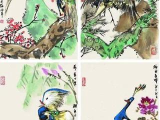 江苏省文史研究馆馆员——赵治平《花鸟四屏》作品