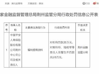 编制虚假资料，中国平安人寿保险荆州中心支公司被罚款20万元
