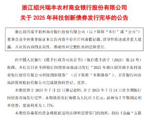 瑞丰银行3亿元科技创新债券发行完毕