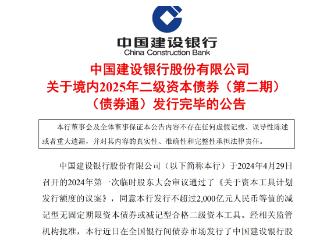 建设银行发行450亿元二级资本债券（第二期）