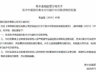 张冲获批担任中国银行衡水分行副行长