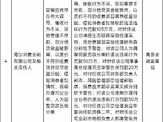 海尔消费金融因多项违规被重罚205万元 总经理被取消任职资格二年