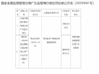 贷款业务严重违反审慎经营规则，中国工商银行广州五羊支行被罚款280万元