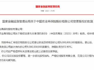 中国农再55.90%股份划转至中央汇金获批