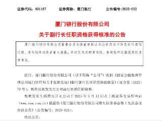 厦门银行：张秋发副行长任职资格获批