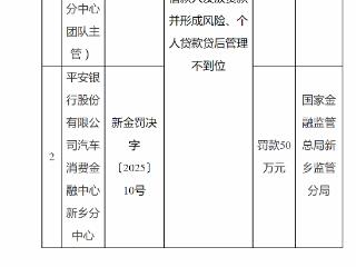 平安银行汽车消金中心新乡分中心违规放贷被罚50万元 责任人同步领罚