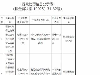 泰康人寿松原宁江支公司因代理人管理漏洞被罚 责任人遭行业禁入10年