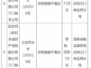 财务数据不真实，永诚财险三门峡支公司被罚款11万元