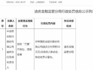 贷款“三查”不到位、违规收费，中国农业银行迪庆分行被罚款55万元
