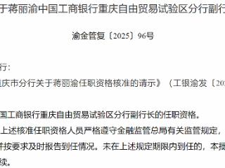 蒋丽渝获批担任工商银行重庆自由贸易试验区分行副行长