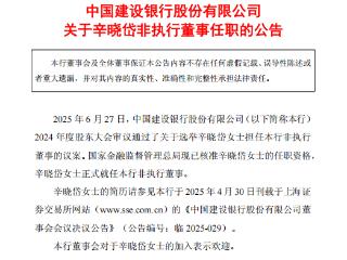 辛晓岱获批担任中国建设银行非执行董事