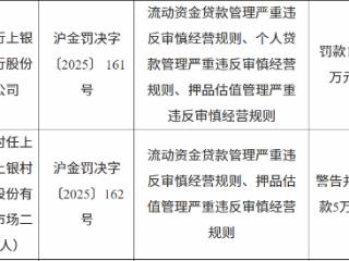 上海闵行上银村镇银行因信贷管理等问题被罚120万元 相关负责人同遭处罚