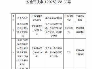 陕西石泉农商行涉虚增信贷等问题被罚98万并问责 5 人