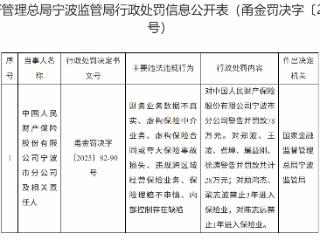 人保财险宁波分公司涉虚构业务等问题被罚 78 万元，8名责任人被问责