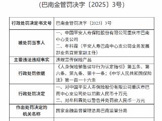 平安人寿巴南支公司因违规宣传被罚10万，相关责任人同步受罚