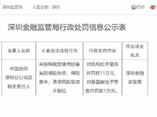 未按照规定使用经备案的保险条款等，中国信保深圳分公司被罚款11万元