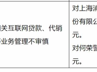 相关互联网贷款、代销等业务管理不审慎，上海浦东发展银行被罚款1270万元