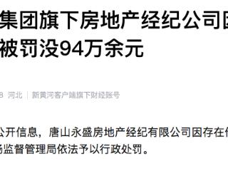 因违规收费，荣盛控股集团旗下房地产经纪公司被罚没94万余元