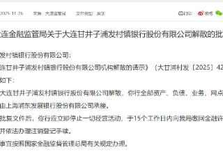 大连甘井子浦发村镇银行获批解散 上海浦发银行承接全部业务