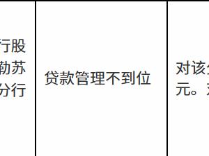 邮储银行克孜勒苏柯尔克孜自治州分行因贷款管理不到位被罚款20万元