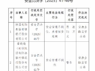 陕西旬阳泰隆村镇银行因贷后管理不到位、虚增信贷规模被罚款73万元