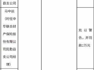 中华联合财险民勤县支公司因编制虚假承保、理赔资料被罚款25万元