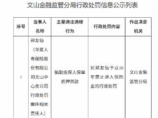 华夏人寿山中心支公司郑某仙因骗取投保人保单质押贷款被禁业10年