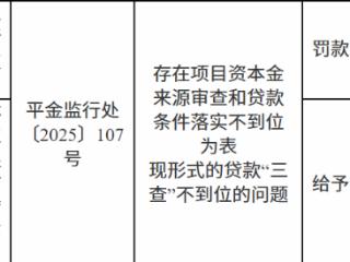 中国农业发展银行泾川县支行因两项违规被罚款30万元