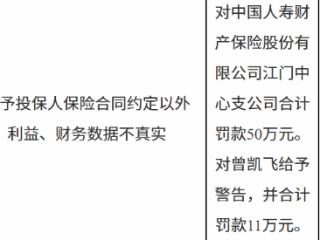 中国人寿财产保险江门中心支公司因给予投保人保险合同约定以外利益等被罚款50万元