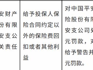 中国平安财产保险永安支公司因给予投保人保险合同约定以外的保险费回扣被罚款11万元