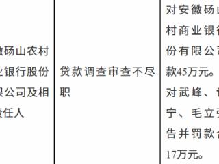 安徽砀山农村商业银行因贷款调查审查不尽职被罚款45万元