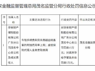 华安财产保险广东分公司茂名中心支公司因虚挂保险代理人业务套取费用被罚款43万元