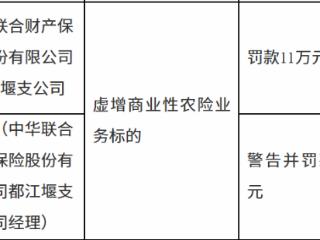 中华联合财产保险都江堰支公司因虚增商业性农险业务标的被罚款11万元