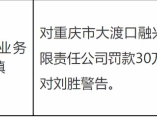 相关贷款业务管理不审慎，重庆市大渡口融兴村镇银行被罚款30万元
