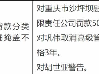相关贷款分类不准确掩盖不良，重庆市沙坪坝融兴村镇银行被罚款50万元