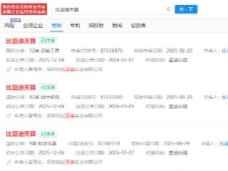 比亚迪注册多枚“比亚迪天算”商标