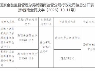贵州兴义农村商业银行因授信管理不审慎形成案件被罚款35万元