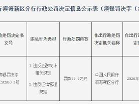 天津滨海惠民村镇银行因违反金融统计相关规定等被罚款53.5万元