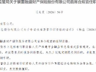 裴雷获批担任融盛财产保险首席合规官