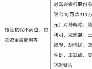 嘉兴银行因核签核保不到位等被罚款310万元