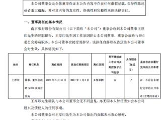 南京银行：王厚印因工作原因辞去本公司董事