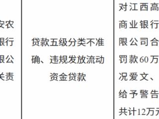 江西高安农村商业银行因贷款五级分类不准确等被罚款60万元