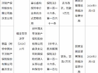 太平洋财险曲沃支公司因利用保险代理人从事以虚构保险中介业务的方式套取费用被罚9万