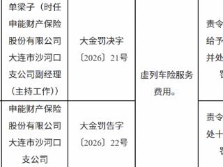 申能财产保险大连市沙河口支公司因虚列车险服务费用被罚款18万元
