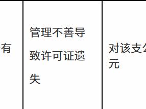 永安财产保险新和支公司因管理不善导致许可证遗失被罚款1万元