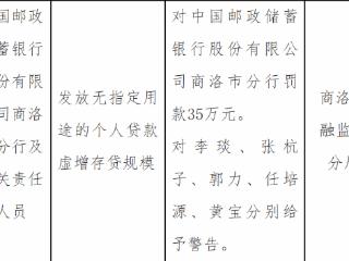中国邮政储蓄银行因发放无指定用途的个人贷款虚增存贷规模被罚款35万元