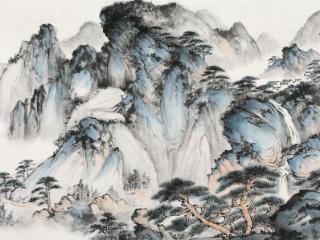 林存安画山水，展现了色彩的节奏感