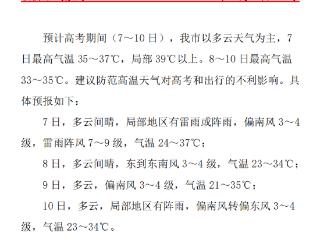 首日最高气温39℃以上，2025年夏季高考期间临沂市气温偏高